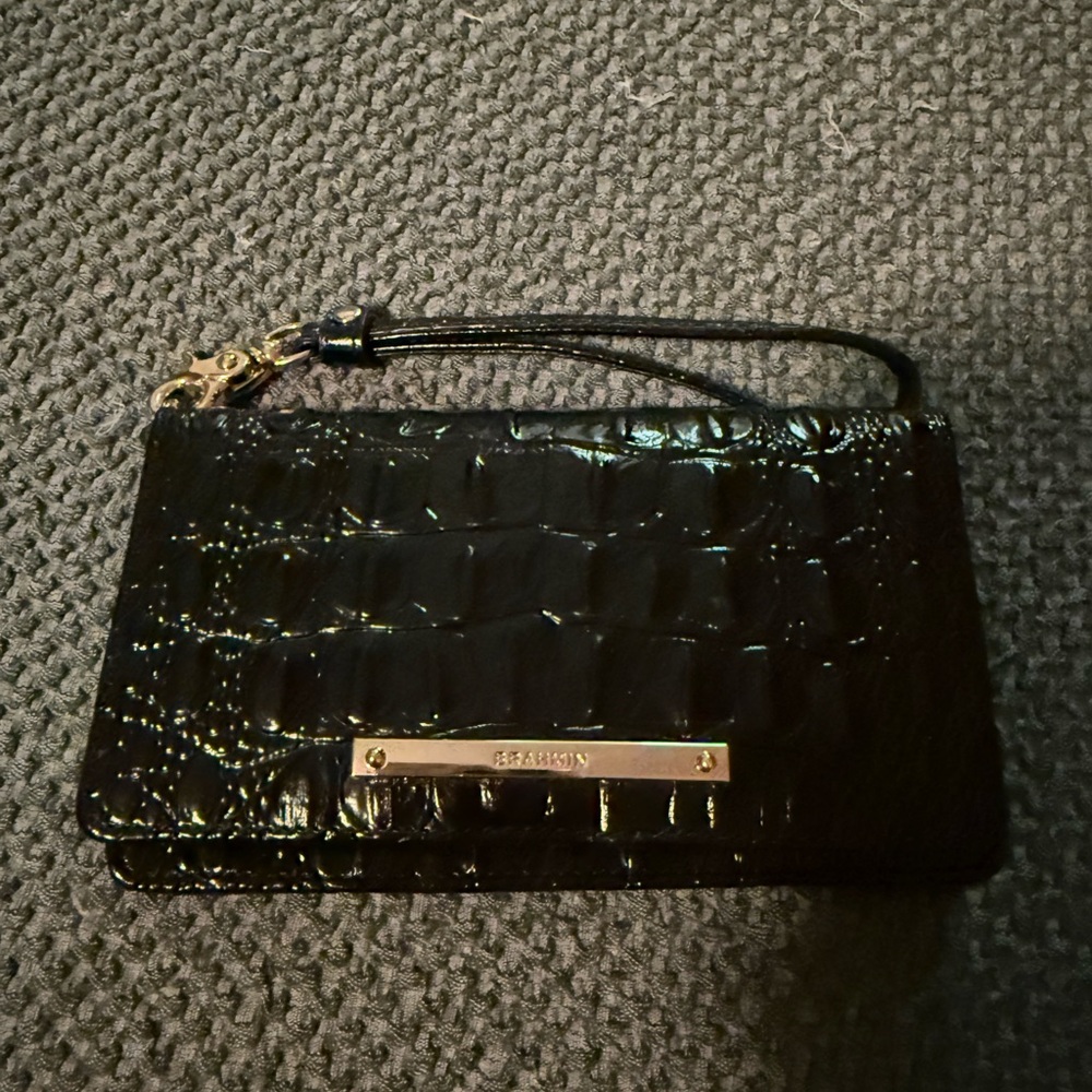Brahmin Black Croc-Embossed Wristlet